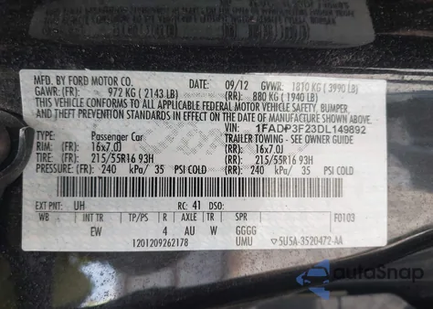 2013 Ford Focus Se из США, поврежденный, VIN 1FADP3F23DL149892